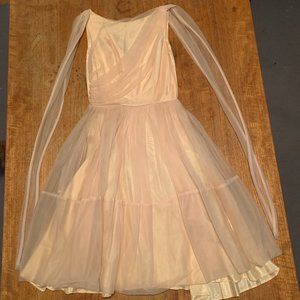 Handmade Vintage 1950s Satin Tulle Cocktail Dress - Size S - Pink